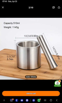 Stainless steel mortar and pestle