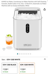 KUMIO Ice Maker, Countertop Ice Maker Machine with Self-Cleaning