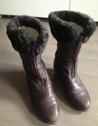 Defrosters Brown Leather Faux Fur Trim Calf Mid Boots Size 5 M