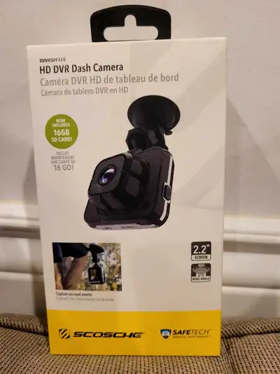 Brand New Scosche HD DVR Dash Camera. Comes with 16GB SD card, suction cup mount, car power adapter,...