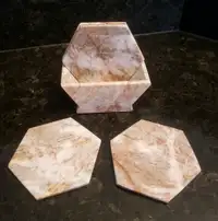Set of 4 marble coasters with caddy 