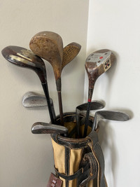 8 Antique Golf Clubs with Bag
