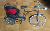 Vintage Metal Tricycle with Carridge Red Velvet Seat Doll Trike