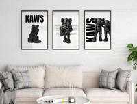 Minimalist Kaws Hypebeast 3 Piece set 16x20 black & white canvas