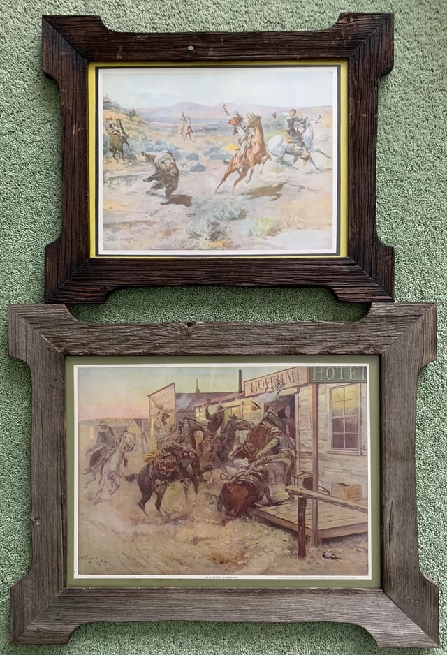 8 Vintage Charles Russell framed western cowboy prints Arts