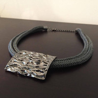 Jewelry - Grey Silver Metal Square Layered Rope Chain Necklace