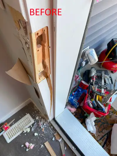 if you have split broken door jamb frame or door slab itself ple, View more