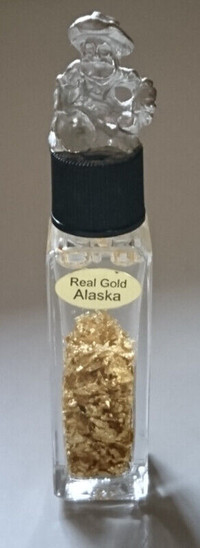 Vintage Real Gold Alaska Leaf Flakes in Liquid Gift Bottle