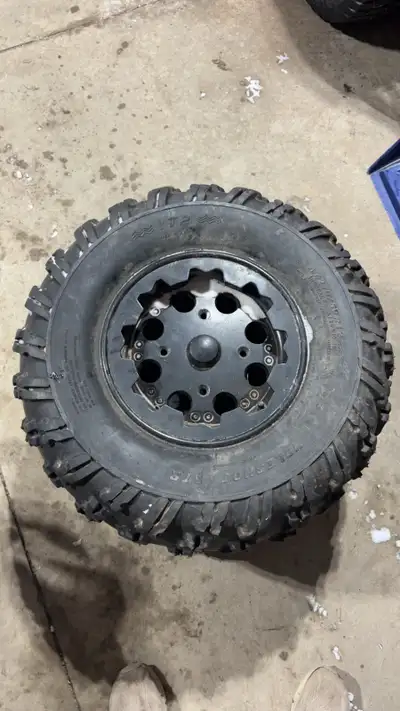 ATV winter tires with studs, beadlock rims. All in great shape, good thread, no air leaks. The specs...