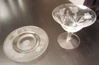 Matching Etched Crystal Glass and Plate