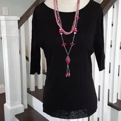 Black Keuki 3/4 sleeve double mesh stretchy top Size L, View more