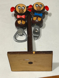 Vintage Hanging Monkey Bar Tool Set wooden bottle and can opener