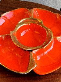 Midcentury California Pottery Orange Chip and Dip Bowls