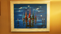 Grande toile Walter Klapschinski bateaux / Huge painting Walter