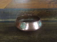 Arts and Crafts Small Copper Bowl with Brass Swirls, circa 1910