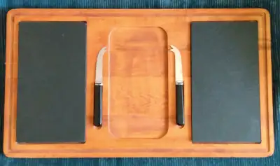 Large Cheese Board with 2 Slabs of Slate & 2 Knives, View more