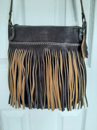 Roots Leather Fringe Crossbody Messenger Bag