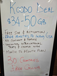 Koodo Mobile Deal $34/50GB - Unlimited Calls to India/USA/Pakist