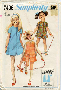 Simplicity 7406 Girls Pantdress or pantjumper - from 1967
