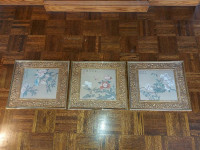 3 Gorgeous vintage Chinese Prints with Flowers, Bird on one, But