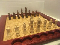 70s 80s Vintage Retro Complete CHESS CHECKERS Solid WOOD Game