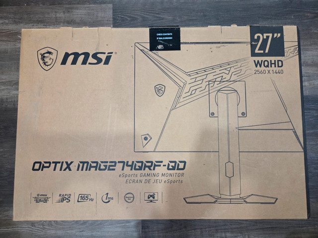 MSI Optix MAG274QRF-QD 27" monitor in Monitors in Markham / York Region