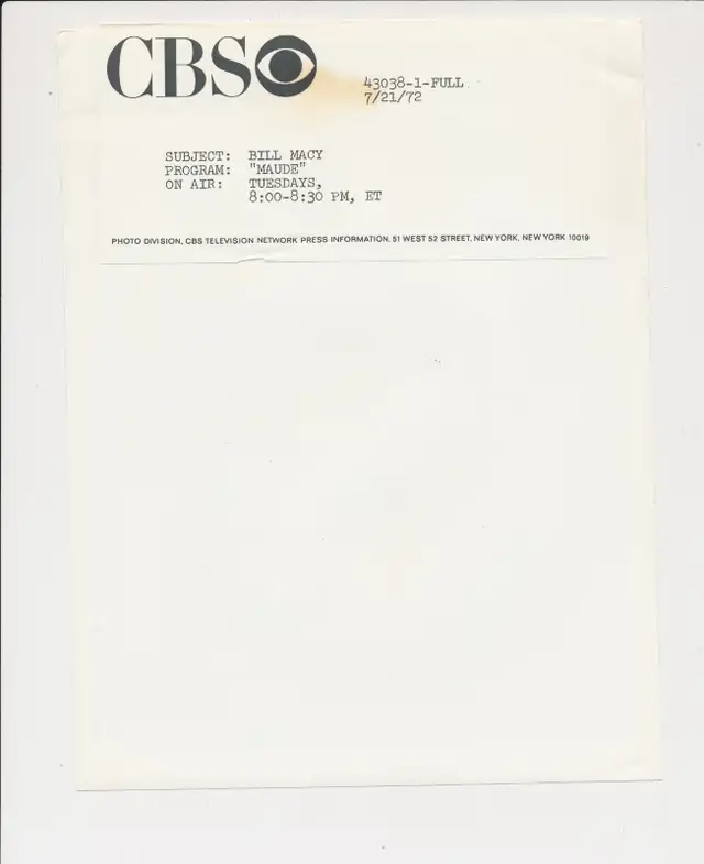 Bill Macy Premiere of "Maude" CBS Original Press Photo-1972 in Arts & Collectibles in City of Toronto - Image 5