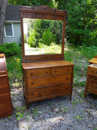 Antique 4 Drawer Walnut Dresser in Eastlake Style with Mirror