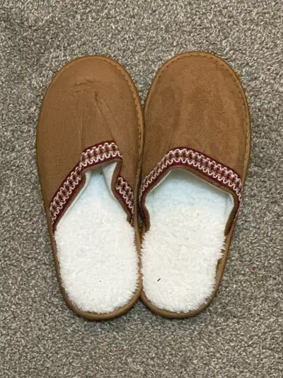 Brown Faux Suede Slippers with Sherpa Lining, View more