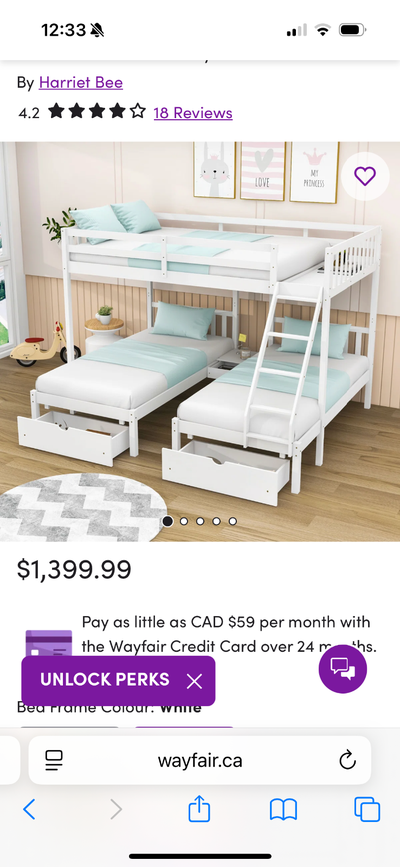 Triple bunk (Double over twin bunk bed) like new. Purchased just a few months ago off wayfair but we...