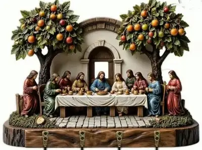 *NEW* 2-D FLAT WOODEN PANEL THE LAST SUPPER KEYCHAIN HOLD, View more