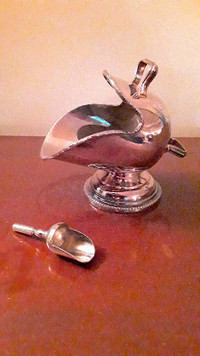 Antique Silver Plated Sugar Scuttle with scoop