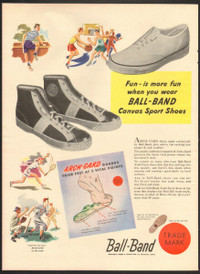 1948 full-page, color authentic print ad for Ball-Band Sneakers