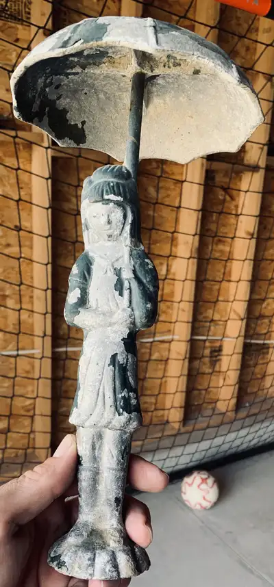 Cast iron decorative woman with an umbrella. Nice art project. Screw or weld her to your next projec...