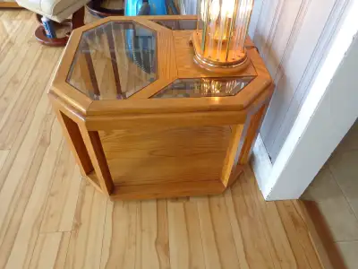 Two Oak End Table and Lamps, View more