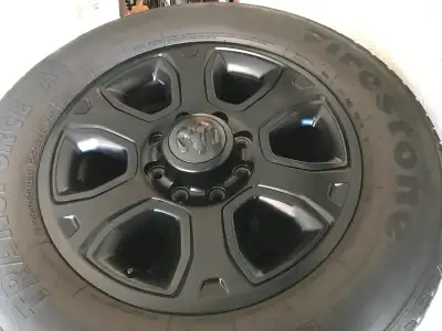 Very good condition Dodge ram 2500 3500 OEM Aluminum rims and Firestone Transforce AT tires LT 285 6...