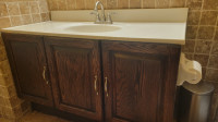 BATHROOM VANITY WITH QUARTZ TOP, INTEGRATED SINK AND TWO FAUCETS