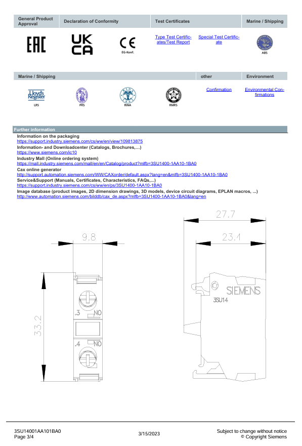 SIEMENS 3SU1400-1AA10-1BA0 Contact Block SPST-NO 10A 500V 1Pole in Electrical in Laval / North Shore - Image 5