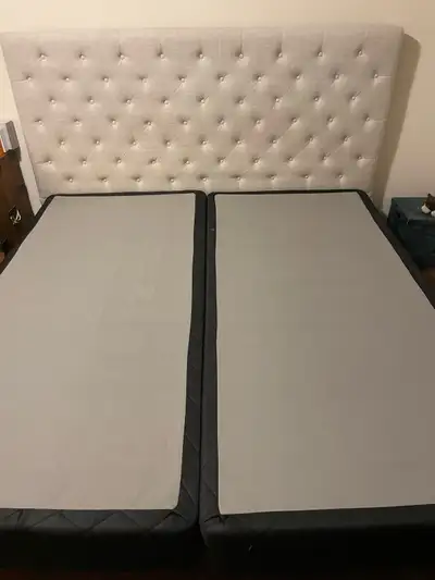 Refresh your bedroom with this king size bed frame, headboard, and box spring combo! This set offers...