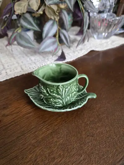 Mid Century SilvaC Green Mint Sauce Jug and Saucer, View more