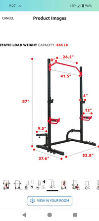 Power cage rack with Olympic bar and Bowflex bench 