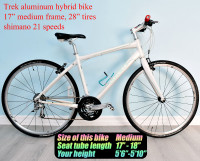 Trek aluminum hybrid bike bicycle, 17" medium frame, 700c tires