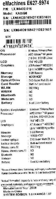 USED - eMachines E627 Notebook PC - AMD Athlon 64 TF-20 1.6GHz, dans Portables  à Ouest de l’Île - Image 3