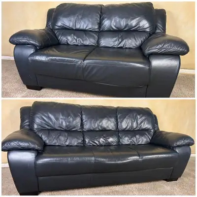 DELIVERY AVAILABLE! LORENZO BLACK LEATHER SOFA SET FOR $500!, View more