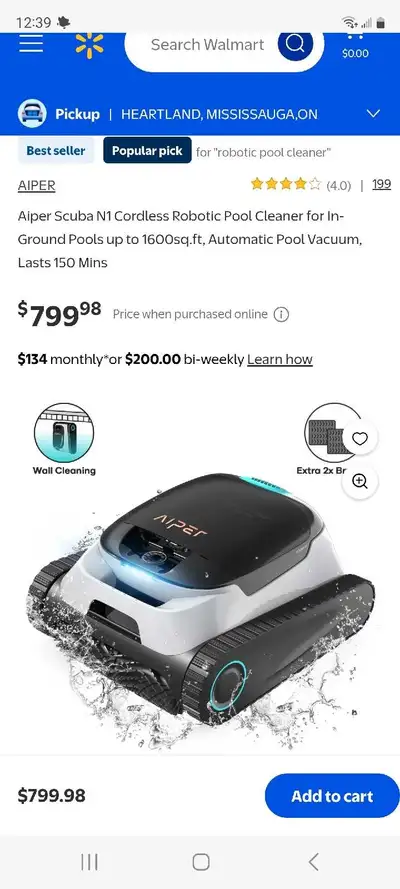 Aiper Scuba N1 Cordless Robotic Pool Cleaner for In-Ground Pools up to 1600sq.ft, Automatic Pool Vac...