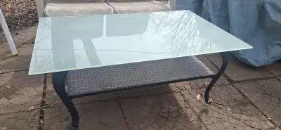 USED WICKER /FROSTED GLASS PATIO CKTL TABLE, View more