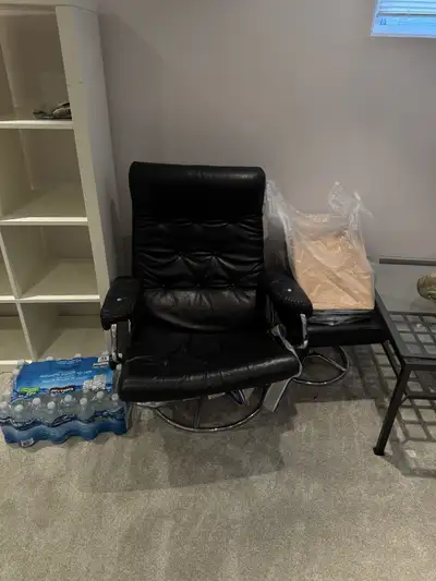 Black Faux-Leather Swivel Recliner Chair with Ottoman, View more