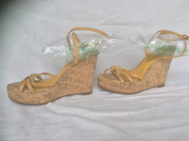 Yellow and Cork Platform Wedge Sandals in Women's - Shoes in Edmonton - Image 3