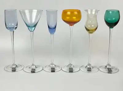 Multicoloured Cordial Glasses Long Stemmed Liqueur Varying Shape, View more