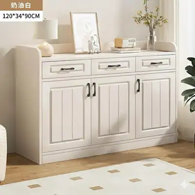 Elegant Cream White Sideboard with 3 Drawers and Triple Cabinet Storage (120cm x 34cm x 90cm) ✅ Bran...